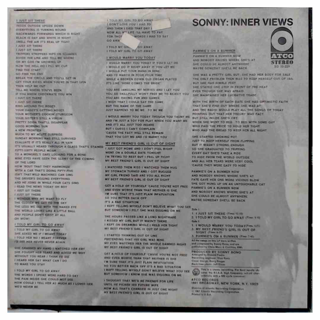 Sonny Bono - Inner Views - Used Vinyl
