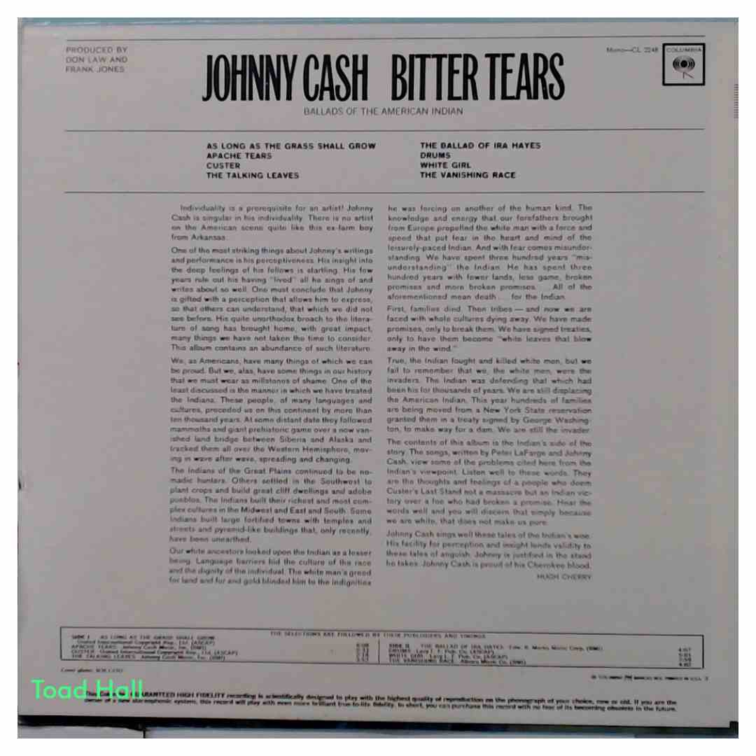 Johnny Cash - Bitter Tears: Ballads Of The American Indian (Mono) - Used Vinyl