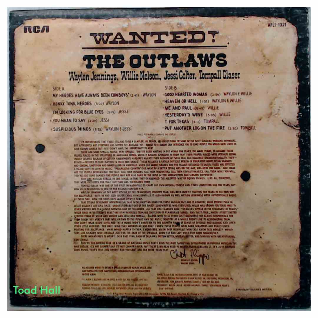 Waylon Jennings, Willie Nelson, Jessi Colter, Tompall Glaser - Wanted! The Outlaws - Used Vinyl