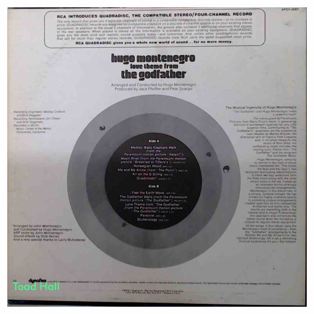 Hugo Montenegro - Love Theme From The Godfather (Quadrophonic) - Used Vinyl