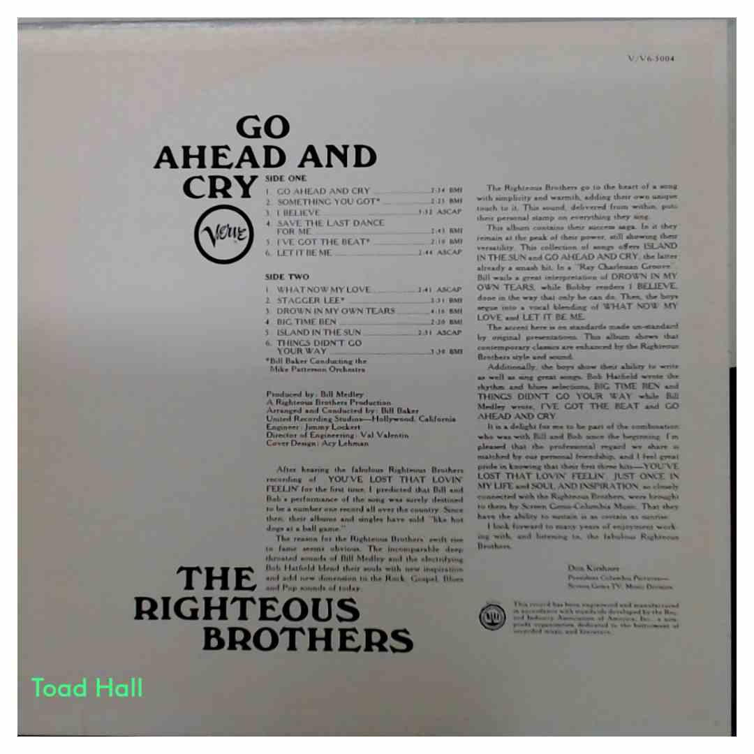 Righteous Brothers - Go Ahead And Cry - Used Vinyl