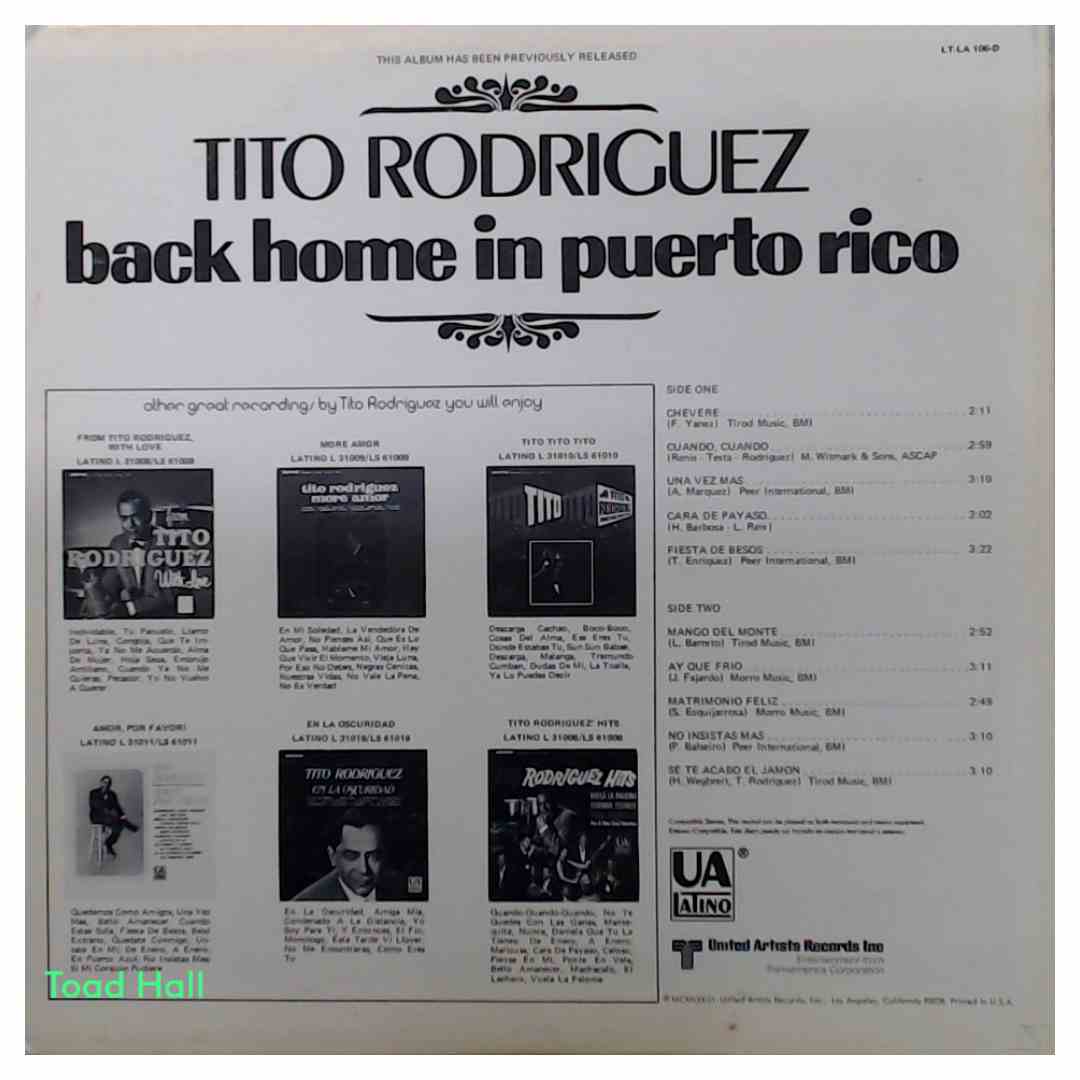 Tito Rodriguez and His Orchestra - Back Home In Puerto Rico - Used Vinyl