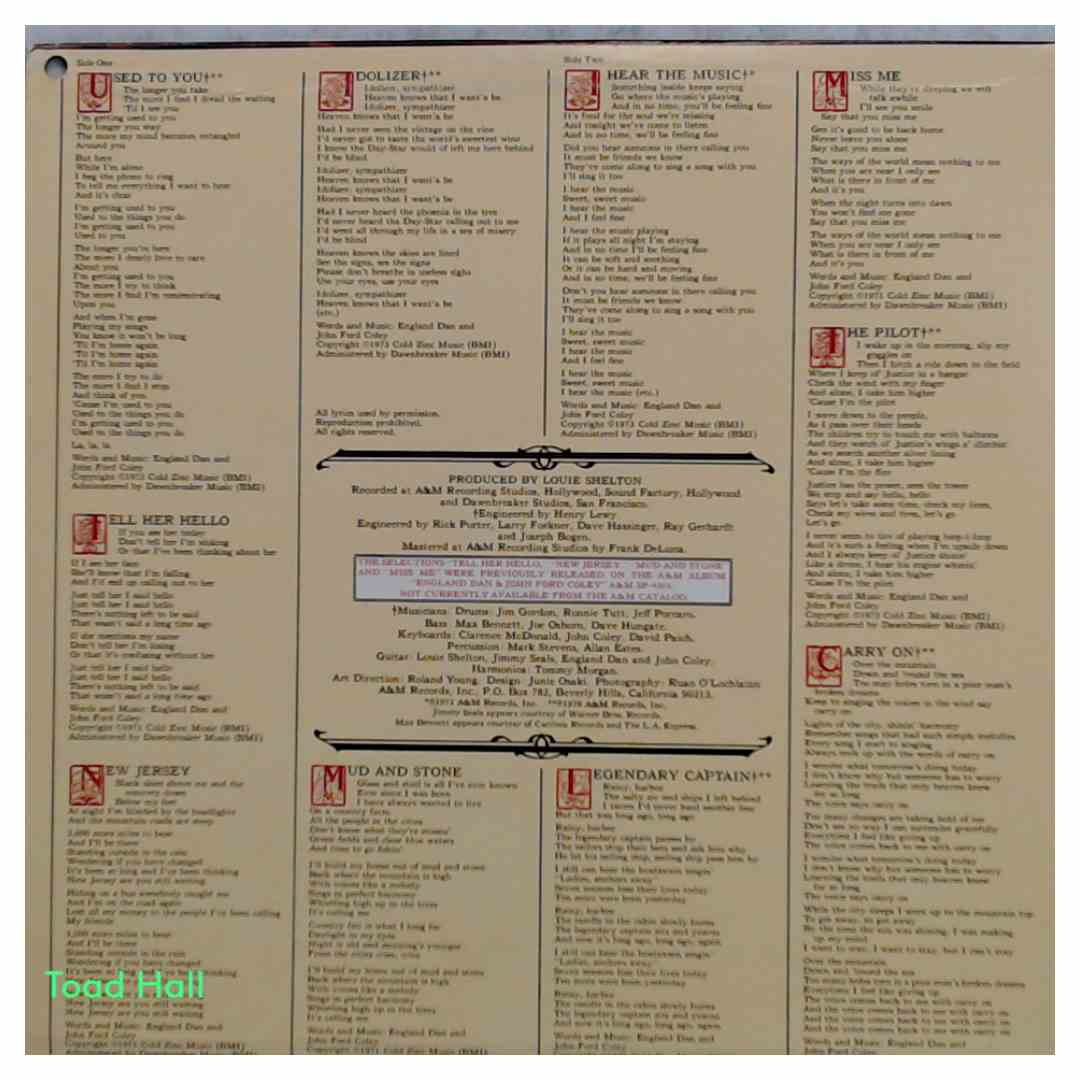 England Dan and John Ford Coley - I Hear The Music - Used Vinyl