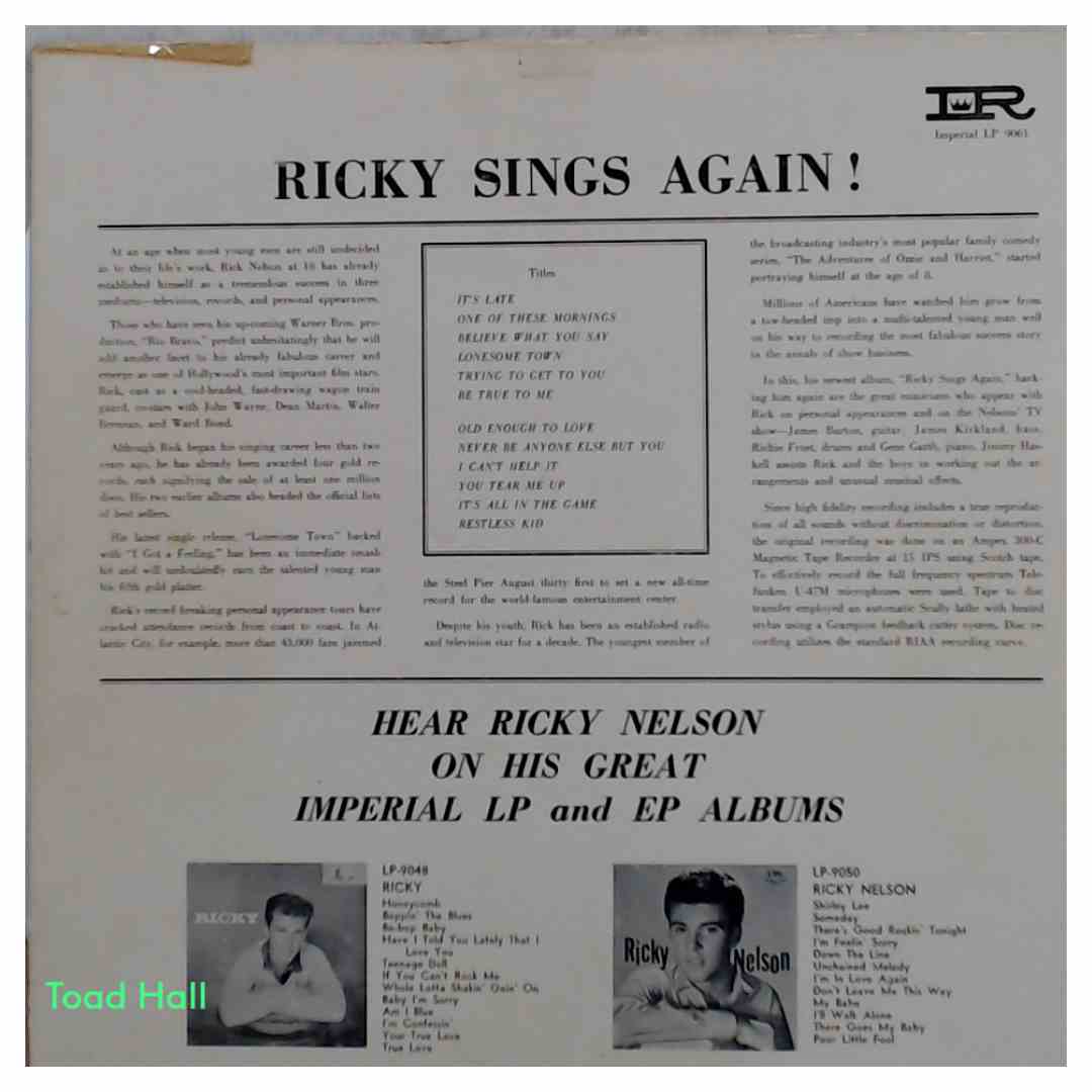Ricky Nelson - Ricky Sings Again - Used Vinyl