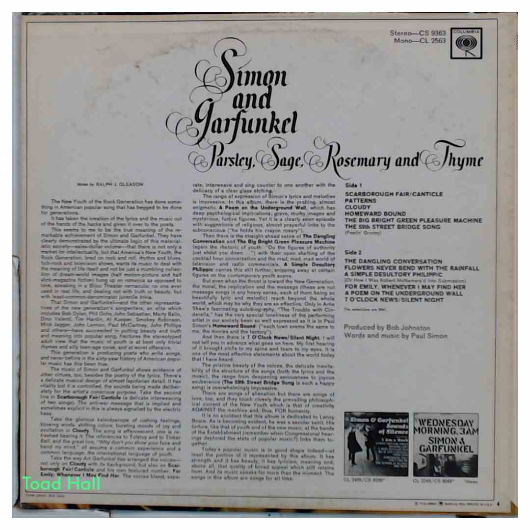 Simon and Garfunkel Parsley, Sage, Rosemary and Thyme Used Vinyl LP