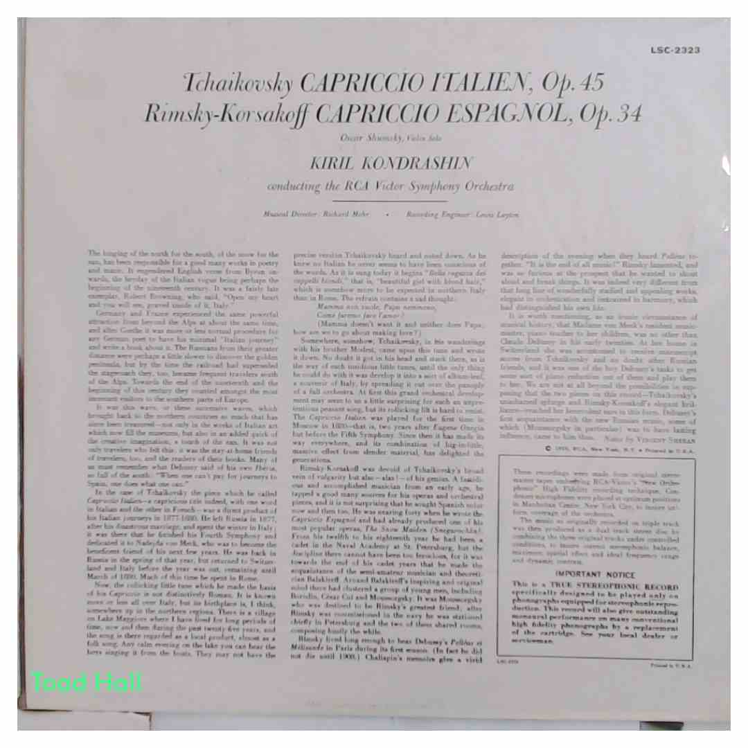 TCHAIKOVSKY Capriccio Italien Espagnol Used Vinyl LP