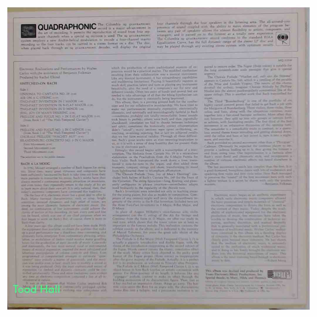 TRANS-ELECTRONIC MUSIC PRODUCTIONS, INC. Switched-On Bach Quadrophonic Used Vinyl LP