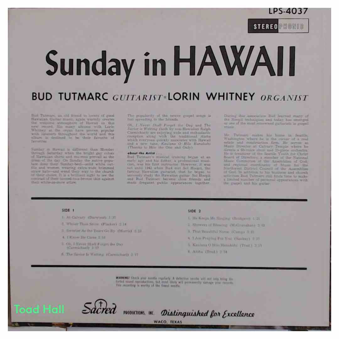 BUD TUTMARC Sunday In Hawaii Used Vinyl LP