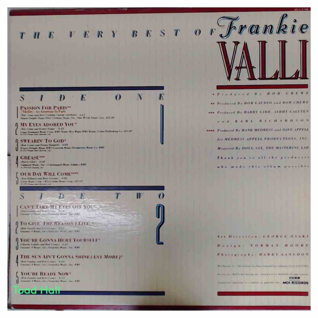 FRANKIE VALLI The Very Best Of Used Vinyl LP PROMO