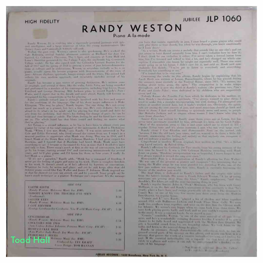 RANDY WESTON Piano A-la-mode Used Vinyl LP