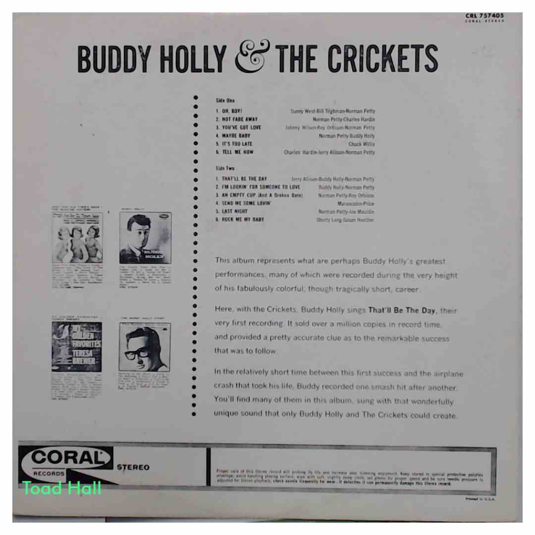 BUDDY HOLLY AND THE CRICKETS Self Titled Used Vinyl LP