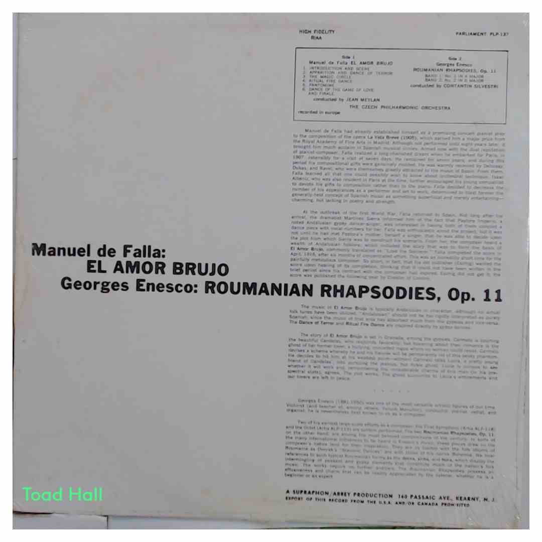 CZECH PHILHARMONIC ORCHESTRA El Amor Brujo/Roumanian Rhapsodies 1 and 2 Vintage Sealed Vinyl LP