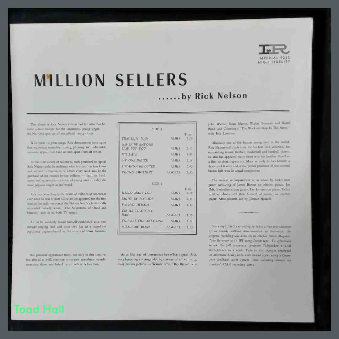 RICK NELSON Million Sellers LP Used Vinyl Mono 1963