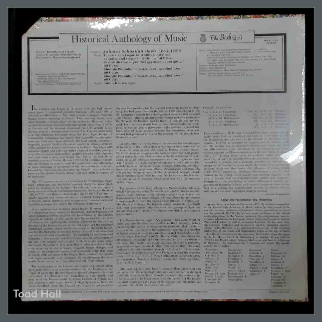 JOHANN SEBASTIAN BACH, ANTON HEILLER Organ Works Vol 2 Vintage Sealed Vinyl