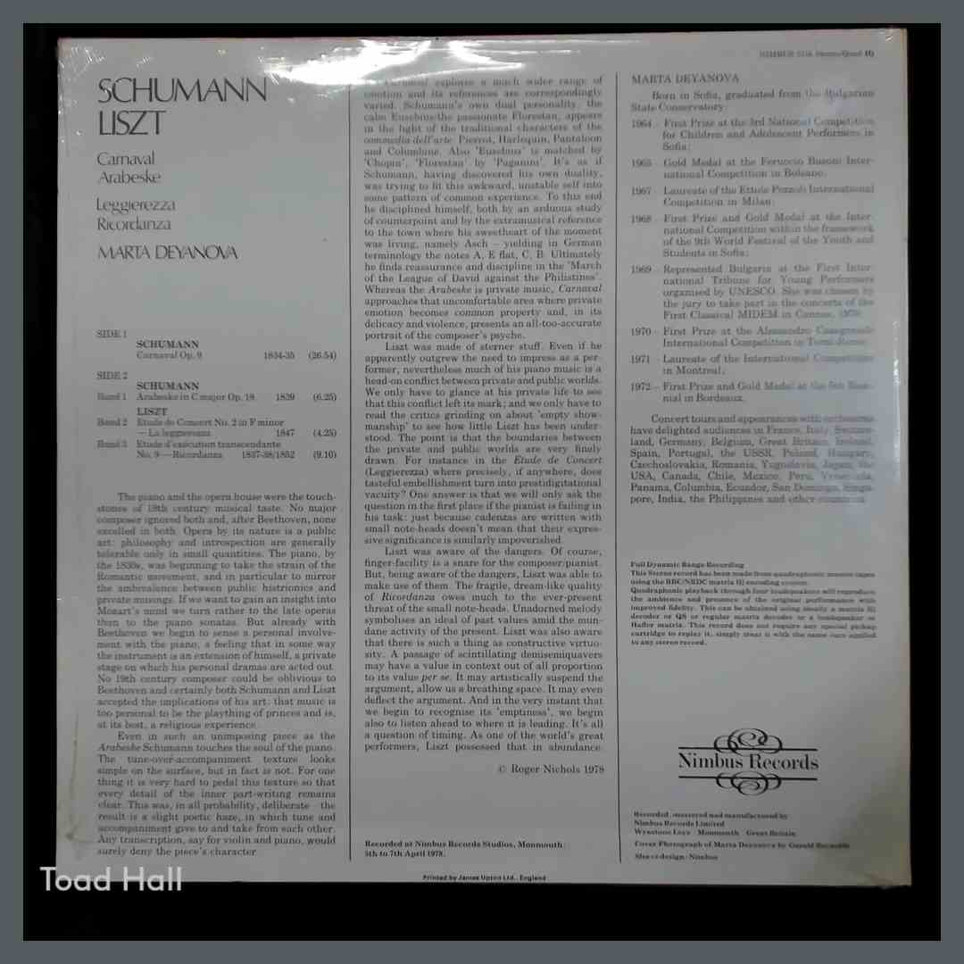 SCHUMANN/LISZT/MARTA DEYANOVA Carnaval Arabeske Leggierezza Ricordanza Vintage Sealed Vinyl Quadraphonic