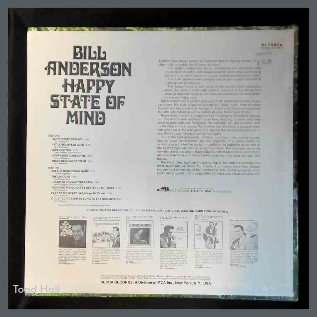 BILL ANDERSON Happy State Of Mind New/Sealed Vintage Record LP