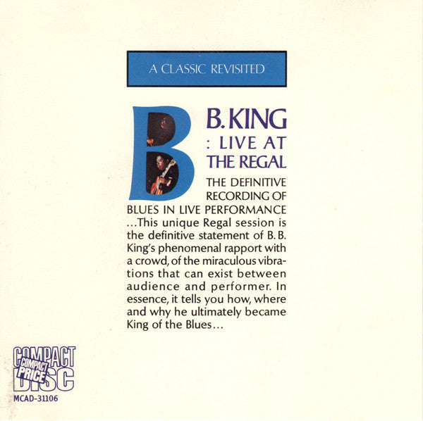 B.B. KING Live At The Regal CD, new/sealed