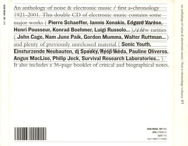 VARIOUS ARTISTS An Anthology Of Noise & Electronic Music First A-Chronology Volume #1 Used CD, VG+