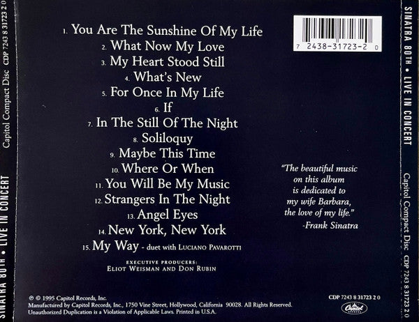 FRANK SINATRA Sinatra 80th Live In Concert CD, new/sealed