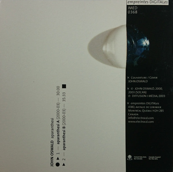 JOHN OSWALD aparanthesi CD, very good plus