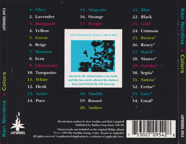 KEN NORDINE Colors (A Sensuous Listening Experience) Used CD *signed*, like new