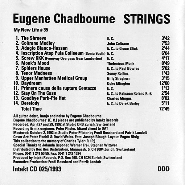 EUGENE CHADBOURNE Strings, cd very good plus