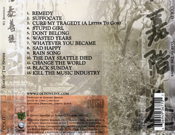 COLD Year Of The Spider CD, like new