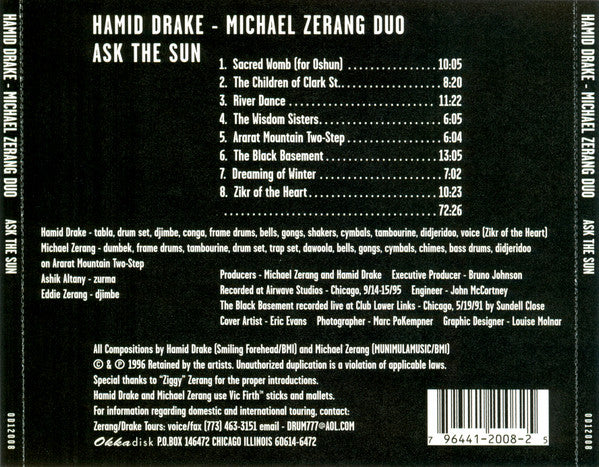HAMID DRAKE MICHAEL ZERANG DUO Ask The Sun CD, like new