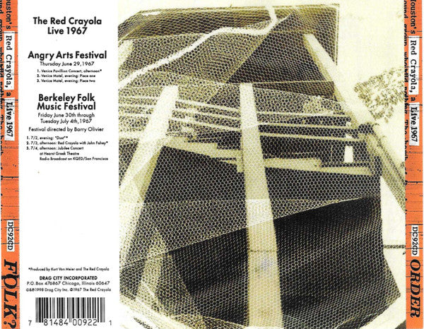 THE RED CRAYOLA Live 1967 CD, very good plus