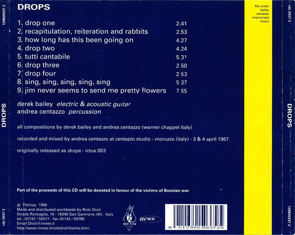 DEREK BAILEY, ANDREA CENTAZZO Drops CD, like new