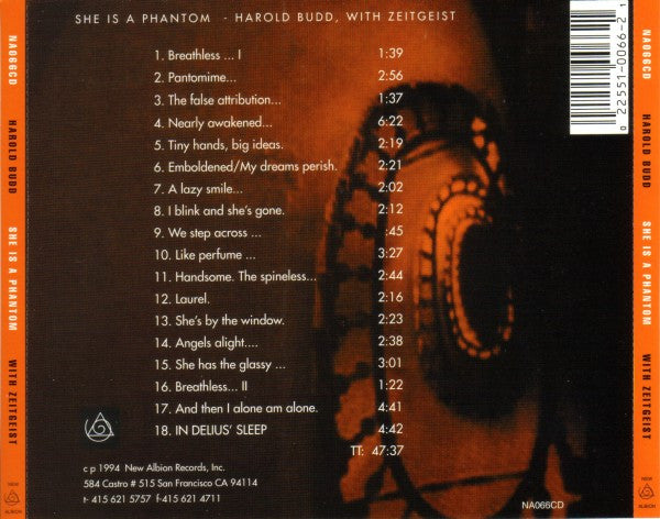 HAROLD BUDD WITH ZEITGEIST She Is A Phantom CD, very good