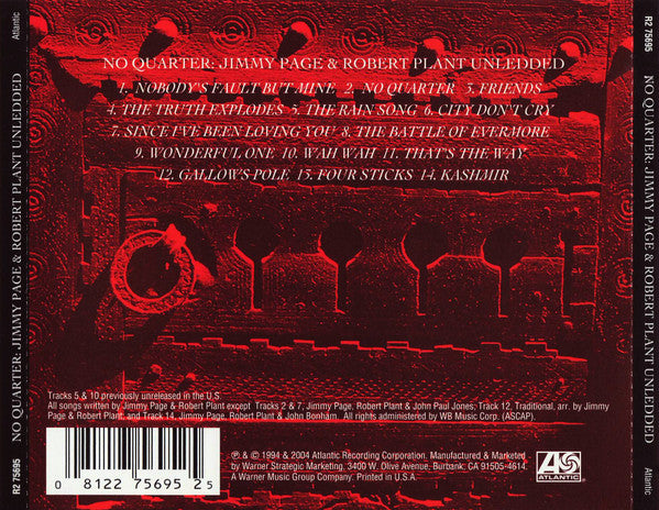 JIMMY PAGE ROBERT PLANT No Quarter Unledded Used CD, VG+