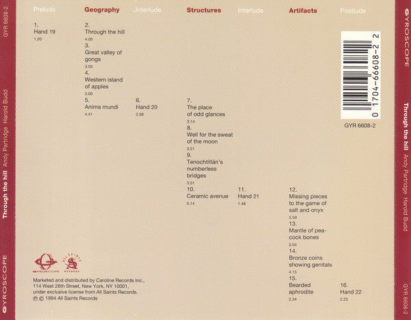 ANDY PARTRIDGE / HAROLD BUDD Through The Hill CD, very good plus