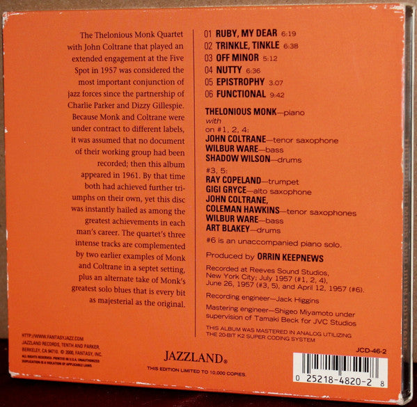 THELONIOUS MONK with JOHN COLTRANE CD, new/sealed