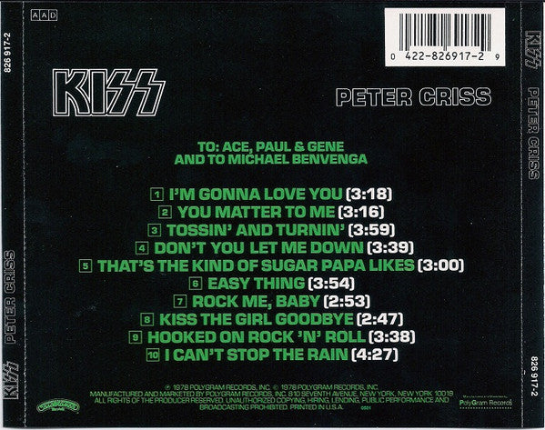 PETER CRISS Kiss CD, very good plus