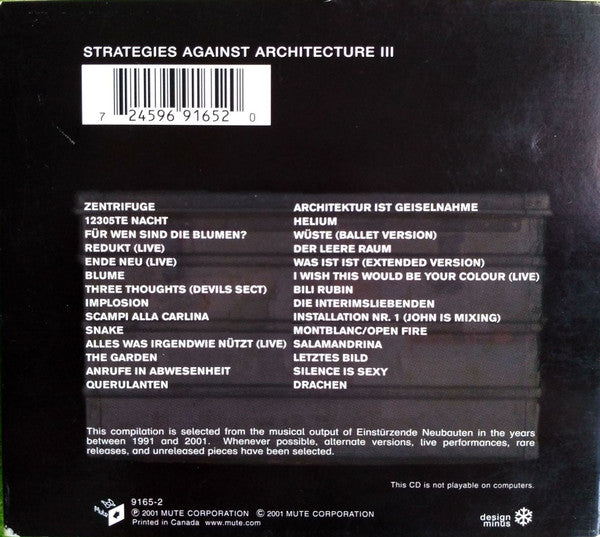 EINSTURZENDE NEUBAUTEN Strategies Against Architecture III (1991-2001) CD, very good plus