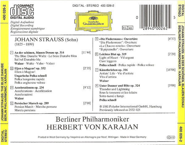 JOHANN STRAUSS An Der Schonen, Blauen Donau CD, new/sealed Deutsch Grammophon