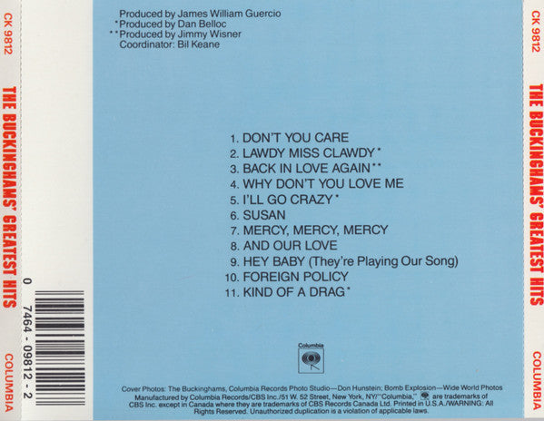 BUCKINGHAMS Greatest Hits CD, like new