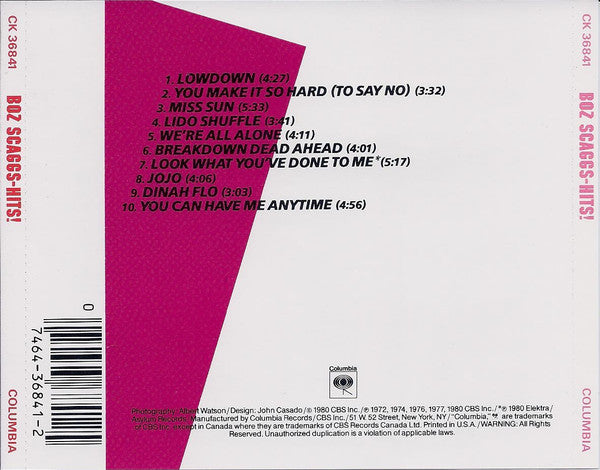 BOZ SCAGGS Hits! CD, sealed/new