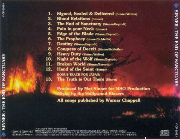 SINNER The End Of Sanctuary Used CD, VG+