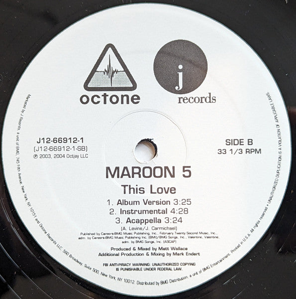 Maroon 5 - Sunday Morning/This Love - 12 Inch Vinyl