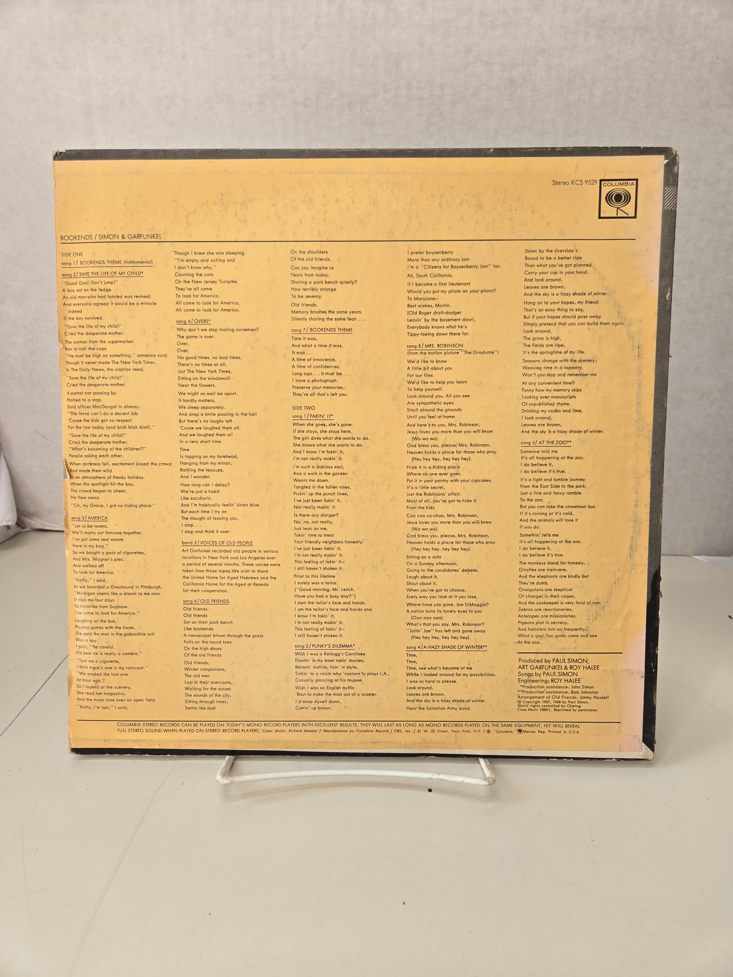 Simon and Garfunkel Bookends Used Vinyl LP With Insert