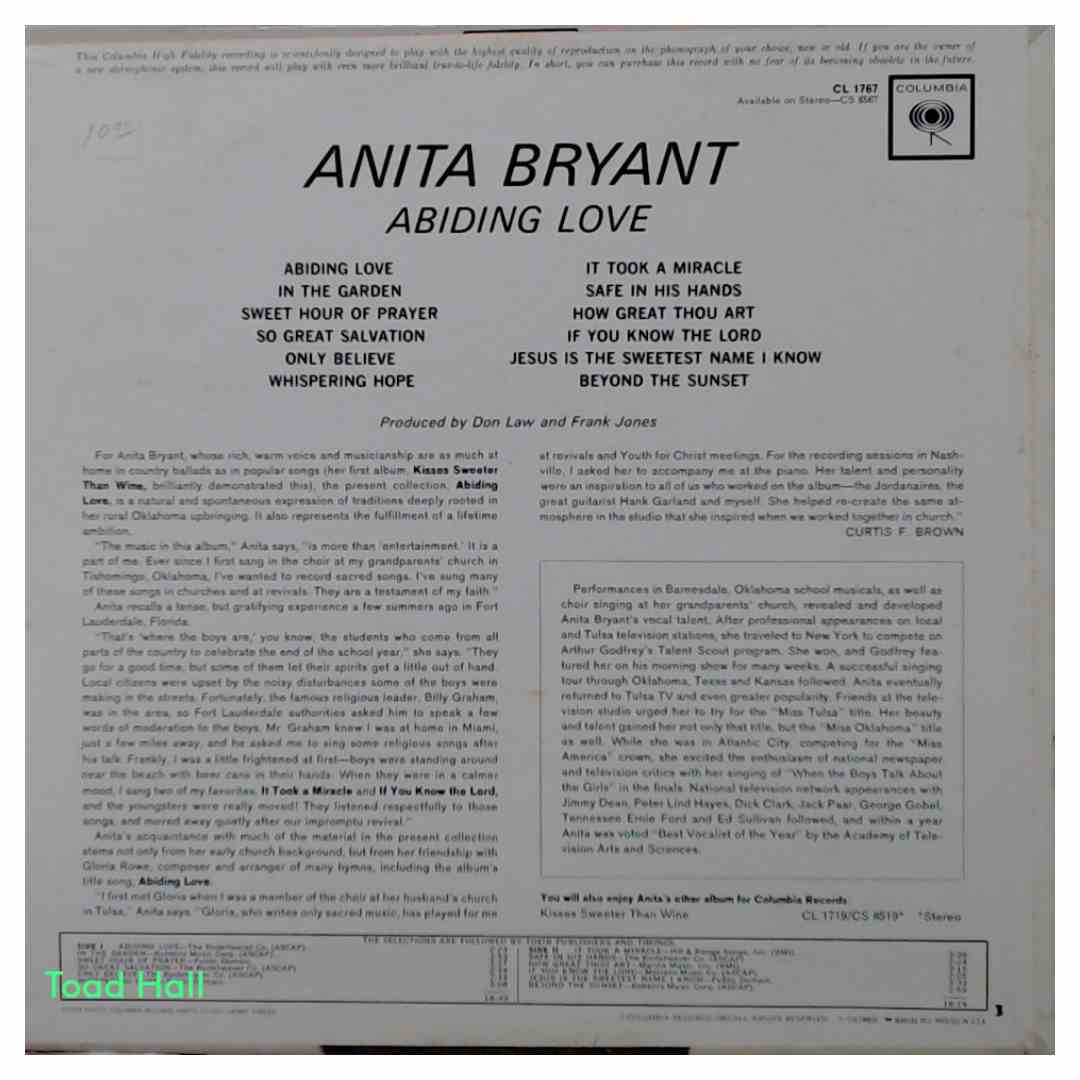 Anita Bryant - Abiding Love - Used Vinyl