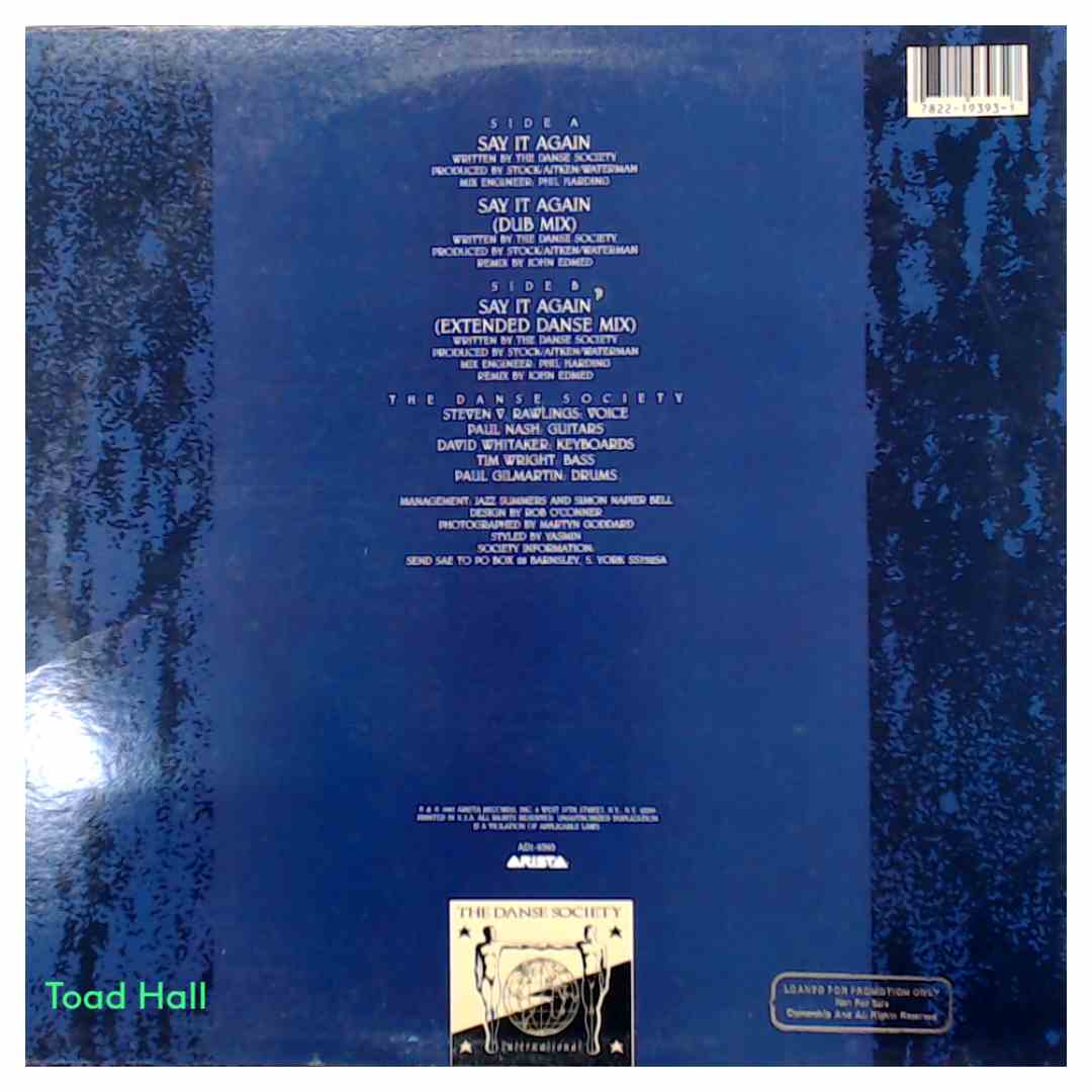 The Danse Society - Say It Again (12 Inch Promo Single) - Used Vinyl