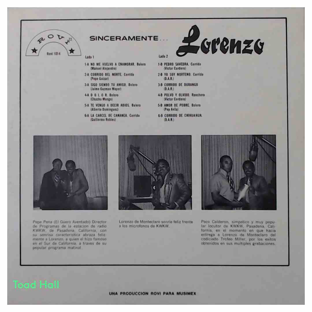 Lorenzo De Monteclaro - Sinceramente... Lorenzo - Used Vinyl