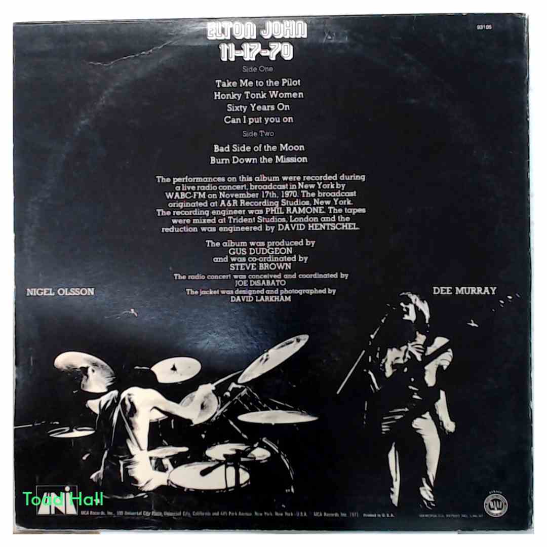 Elton John  11-17-70 - Used Vinyl LP