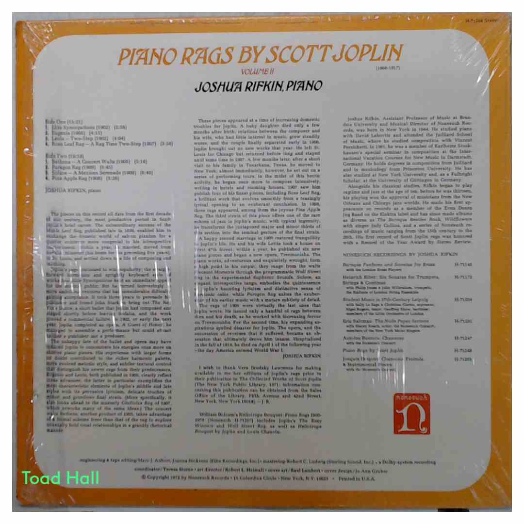 Joshua Rifkin - Piano Rags By Scott Joplin Volume II - Used Vinyl