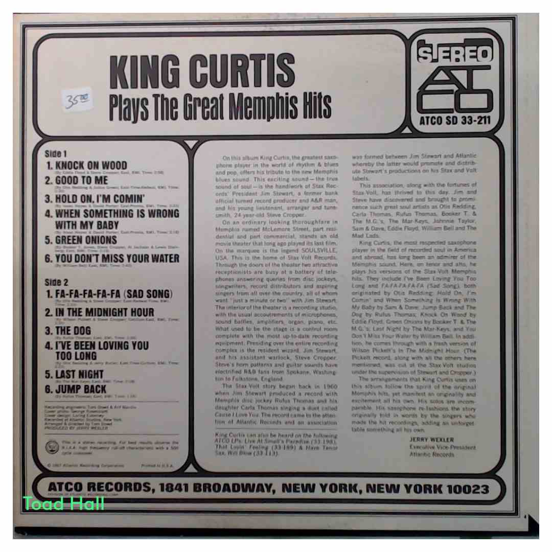 King Curtis - Plays the Great Memphis Hits - Used Vinyl