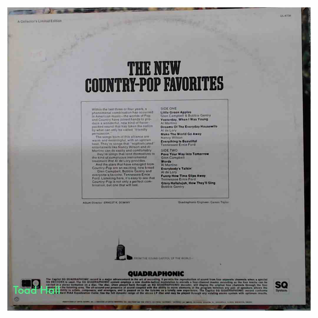 Various Artists - The New Country-Pop Favorites (Quadrophonic) - Used Vinyl