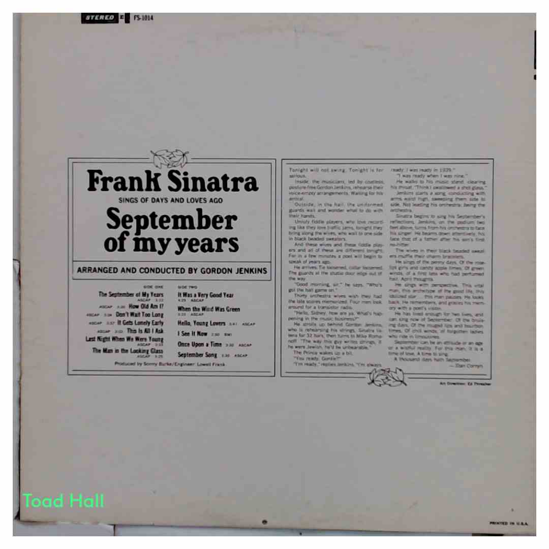 Frank Sinatra - September Of My Years - Used Vinyl